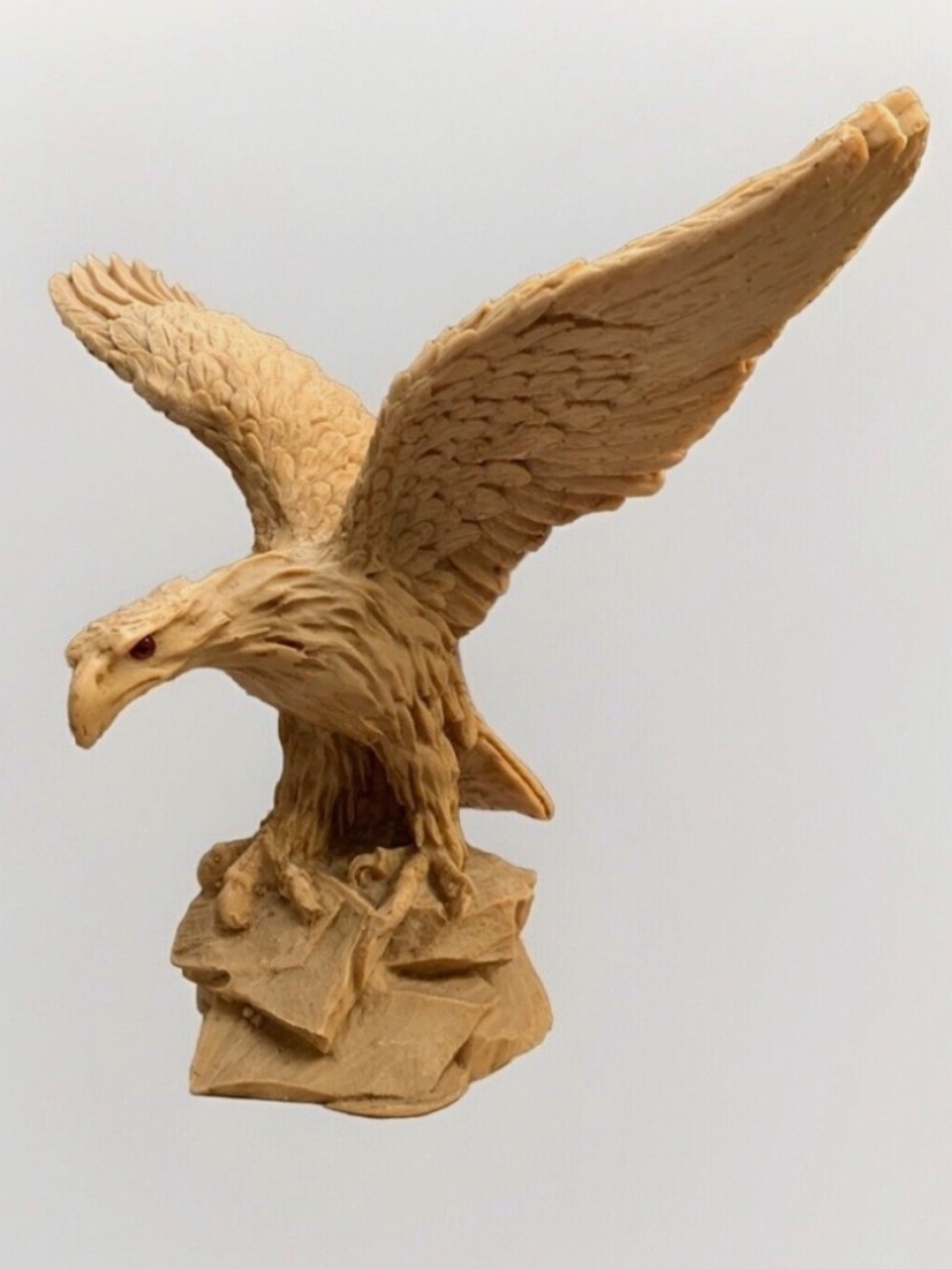 Vintage Eagle Sculpture Statue 12”H 13” Wing Span Red Eyes
